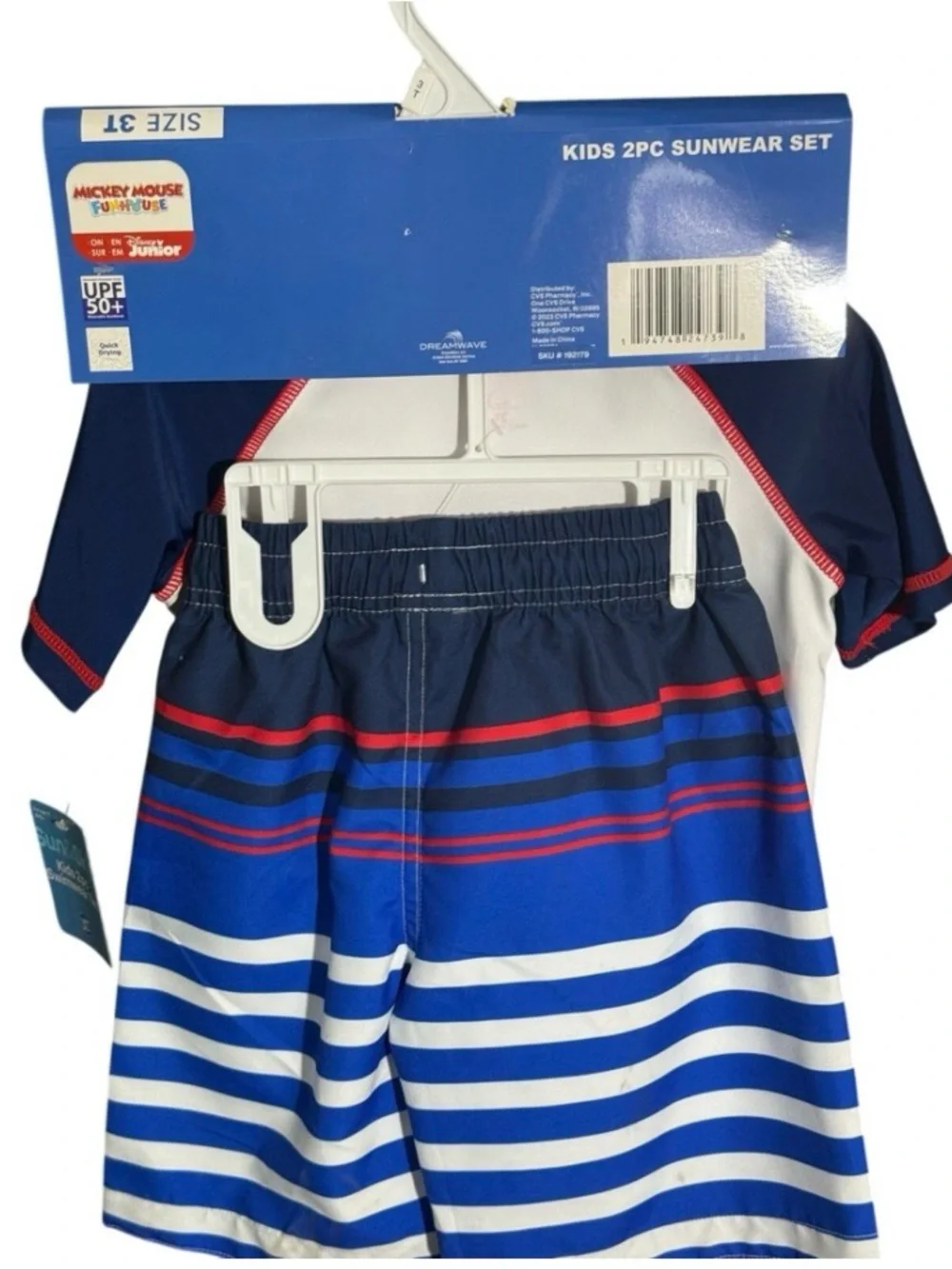 Mickey Kids' White & Navy Rash Guard Swim Set with Hat - UPF 50+